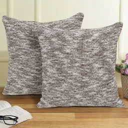 eyda Coffee Brown & White 2 Pcs Self Design Cotton Square Cushion Covers-14