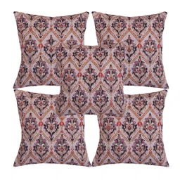 Alina decor Beige & Purple 5 Pieces Ethnic Motifs Square Cushion Covers-picture-18