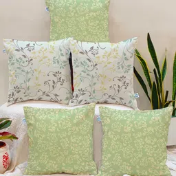 STITCHNEST Teal & Off White Set of 5 Ethnic Motifs Square Cushion Covers-24