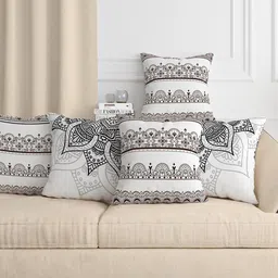 Aura Black & White 5 Pieces Ethnic Motifs Square Cushion Covers-image-14