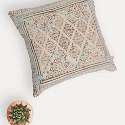 Art Avenue Cream-Coloured & Brown Ethnic Motifs Cotton Square Cushion Cover-image-6
