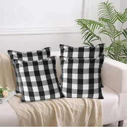 Lushomes Black & White 4 Pieces Checked Cotton Square Cushion Covers-32