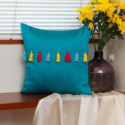 ZEBA Blue & Yellow Square Cushion Cover-26