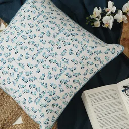 SPACES White & Blue Floral Square Cushion Cover-33