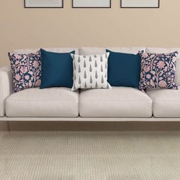 ROSARA HOME LIZA Navy Blue & White 5 Pieces Ethnic Motif Printed Square Cushion Covers-image-66