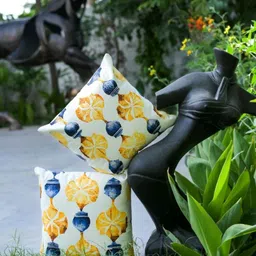ABSTRACT INDIA Blue & Yellow 2Pieces Floral Cotton  Square Cushion Covers-image-44