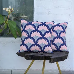 ABSTRACT INDIA Pink & Blue 2Pieces Floral Cotton Square Cushion Cover-image-70