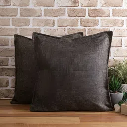 THE CONVERSION Coffee Brown 2 Pieces Jute Cotton Square Cushion Covers-87