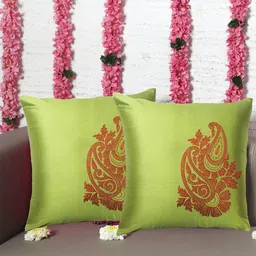 ZEBA Green & Red 2 Pieces Square Cushion Covers-18