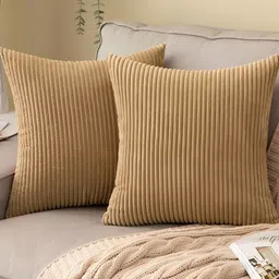 Vinayaka Fab Khaki 2 Pieces Striped Square Cushion Covers-56