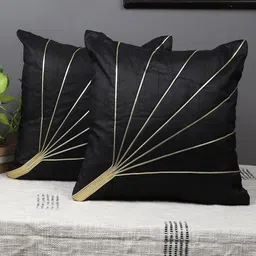 MFD HOME FURNISHING Black & Gold-Toned 2 Pieces Square Cushion Covers-17