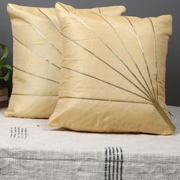 MFD HOME FURNISHING Beige & Gold-Toned 2-Pieces Square Cushion Covers-21