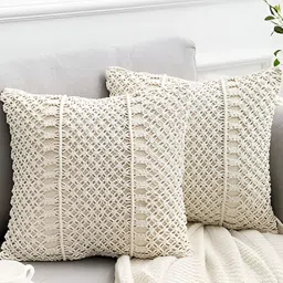 Textile and Beyond Off White 2 Pieces Square Cushion Covers-39
