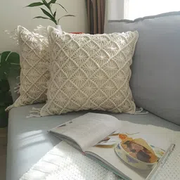 Textile and Beyond Off White 2 Pieces Cotton Square Cushion Covers-28