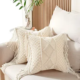 Textile and Beyond Off White 2 Pieces Square Cushion Covers-2