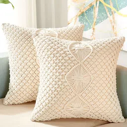 Textile and Beyond Off White 2 Pieces Cotton Square Cushion Covers-10