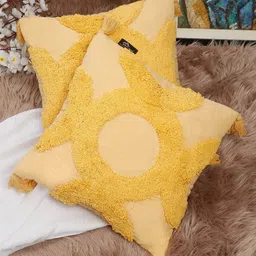 HOSTA HOMES Yellow Set of 2 Pure Cotton Square Cushion Covers-35