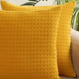 Jamio Firati Yellow 2 Pieces Textured Cotton Square Cushion Covers-38
