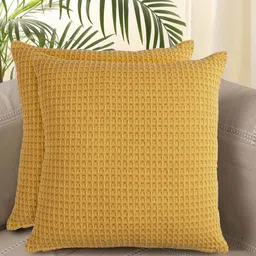 Jamio Firati Yellow 2 Pieces Textured Cotton Square Cushion Covers-13