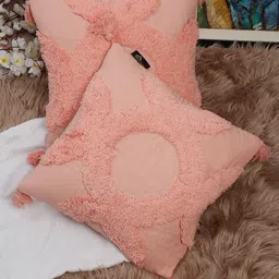 HOSTA HOMES Peach-Coloured Set of 2 Pure Cotton Square Cushion Covers-39