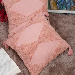 HOSTA HOMES Pink Set Of 2 Self Design Square Cushion Covers-image-93