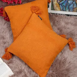 HOSTA HOMES Orange Set of 2 Square Pure Cotton Cushion Covers-image-79