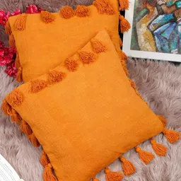 HOSTA HOMES Orange Set of 2 Square Pure Cotton Cushion Covers-31