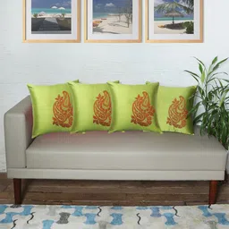 ZEBA Green & Orange 4 Pieces Square Cushion Covers-image-20