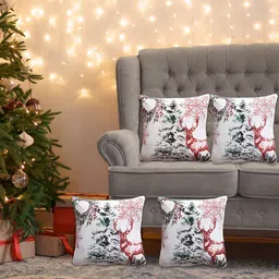 ZEBA White & Green 4 Pieces Square Cushion Covers-15