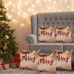 ZEBA Beige & Red 5 Pieces Square Cushion Covers-image-91