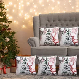 ZEBA White & Green 5 Pieces Square Cushion Covers-image-77