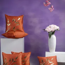 ERIC LONDON Orange 5 Pieces Self Design Square Cushion Covers-20
