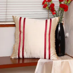 ZEBA Off White & Red Striped Square Cushion Cover-44