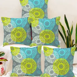 STITCHNEST Set of 5 Green & Turquoise Blue Floral Square Cushion Covers-25