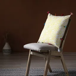 Contrast Living White & Yellow Floral Square Cotton Cushion Cover-image-36