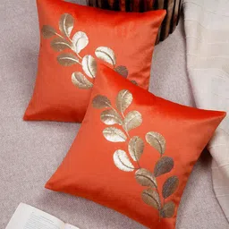 HOSTA HOMES Orange & Gold Set of 2 Floral Square Cushion Covers-image-3