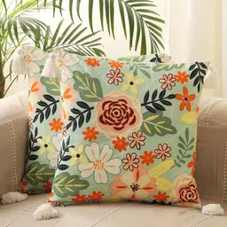 Jamio Firati Green & Pink Set of 2 Floral Square Cushion Covers-8