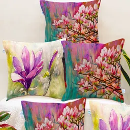 STITCHNEST Pink & Purple Set of 2 Floral Square Cushion Covers-image-21