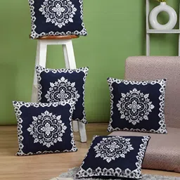 ERIC LONDON Navy Blue & White 5 Pieces Self Design Square Cushion Covers-image-27