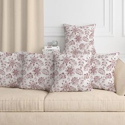 Aura Red & White 5 Pcs Floral Square Cushion Covers-image-42