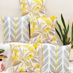 STITCHNEST Grey & White Set of 5 Floral Square Cushion Covers-9