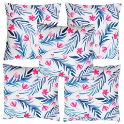 Alina decor White & Blue 5 Pieces Floral Square Cushion Covers-image-52