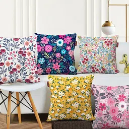 AEROHAVEN Pink & Purple Set of 5 Floral Square Cushion Covers-picture-17