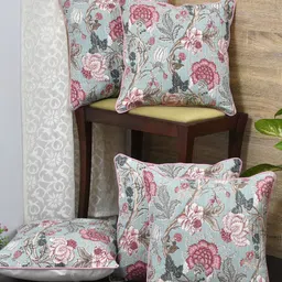 Clasiko Maroon & White Set of 5 Floral Cotton Square Cushion Covers-29