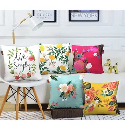 AEROHAVEN White & Green Set of 5 Floral Square Cushion Covers-5