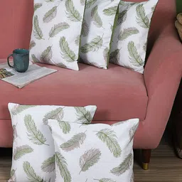 MFD HOME FURNISHING  Set of 5 White & Green Floral Square Cushion Covers-6