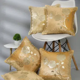 NISRAG HOME Brown & Beige 5 Pieces Floral Square Cushion Covers-18