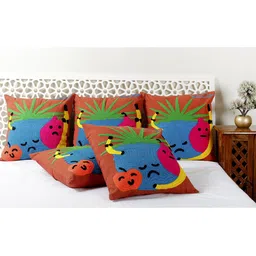 HANDICRAFT PALACE Brown & Blue Suzani Embroidered Cotton Square Cushion Cover-11