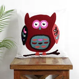 HANDICRAFT PALACE White & Maroon Embroidered Square Cushion Cover-image-25