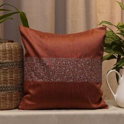 ZEBA Rust Red Embroidered Square Cushion Cover-3